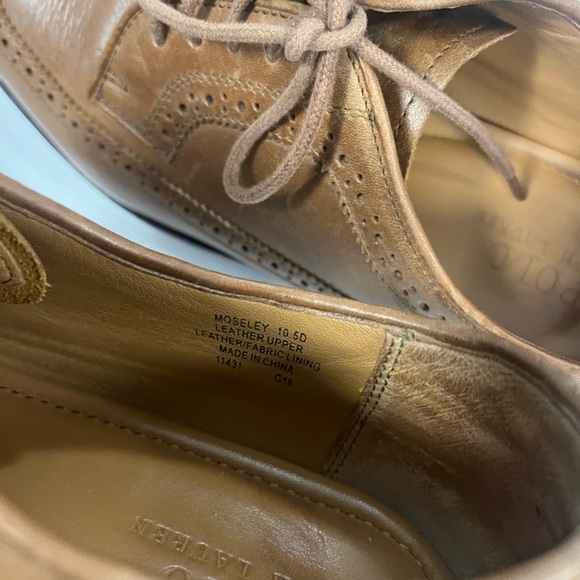 POLO RALPH LAUREN MENS MOSELY LEATHER WINGTIP,  TAN, SIZE 10.5D - Picture 9 of 11